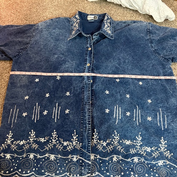 Vintage Club Z Embroidered Denim Shirt Dress Button Front Medium Wash - Picture 5 of 10